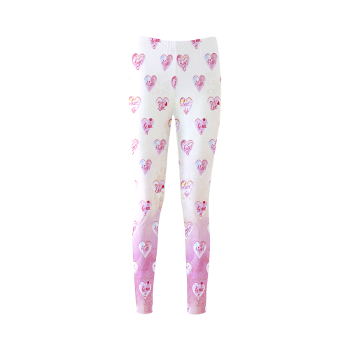 Vintage Pink Hearts with Love Words Cassandra Women's Leggings (Model L01)