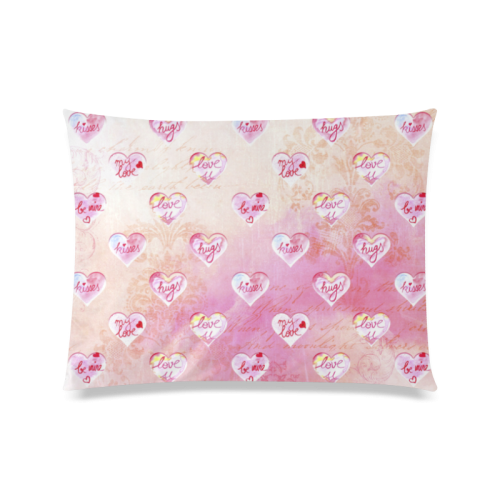 Vintage Pink Hearts with Love Words Custom Zippered Pillow Case 20"x26"(Twin Sides)