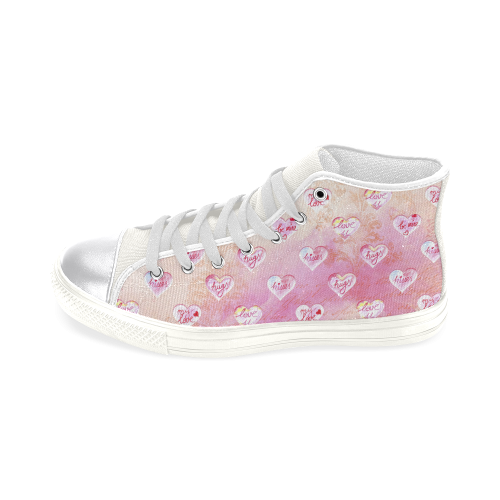 Vintage Pink Hearts with Love Words Women's Classic High Top Canvas Shoes (Model 017)