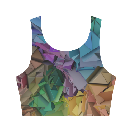 Colorful Abstract Geometric 3d Low Poly Blocks Women's Crop Top (Model T42)