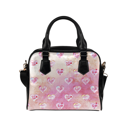 Vintage Pink Hearts with Love Words Shoulder Handbag (Model 1634)