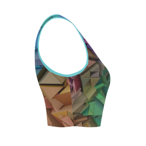 Colorful Abstract Geometric 3d Low Poly Blocks Women's Crop Top (Model T42)