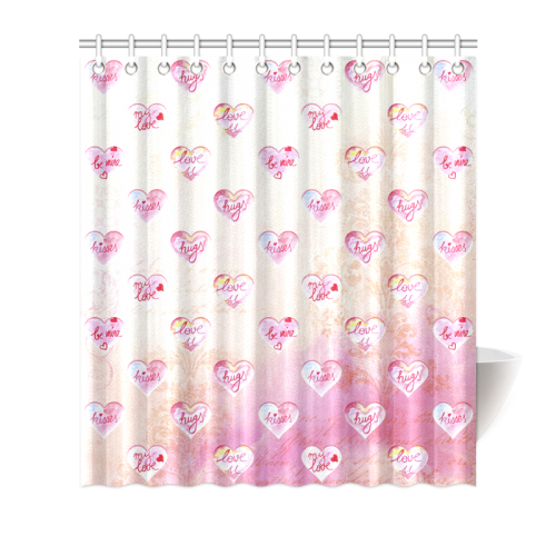 Vintage Pink Hearts with Love Words Shower Curtain 66"x72"