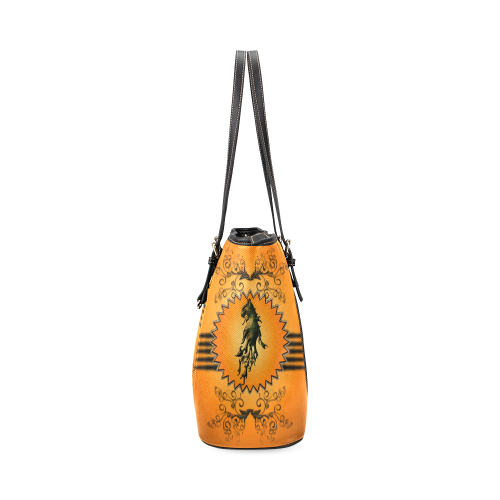 Lion with flame Leather Tote Bag/Large (Model 1640)