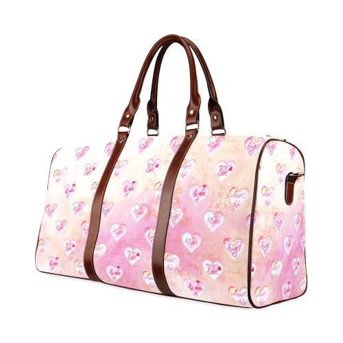 Vintage Pink Hearts with Love Words Waterproof Travel Bag/Small (Model 1639)