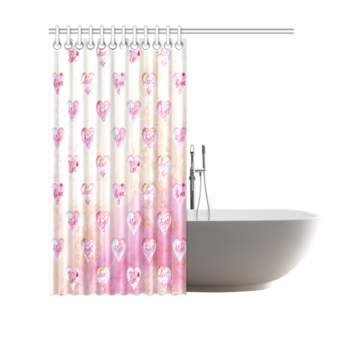 Vintage Pink Hearts with Love Words Shower Curtain 69"x70"