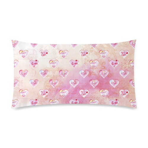 Vintage Pink Hearts with Love Words Custom Rectangle Pillow Case 20"x36" (one side)