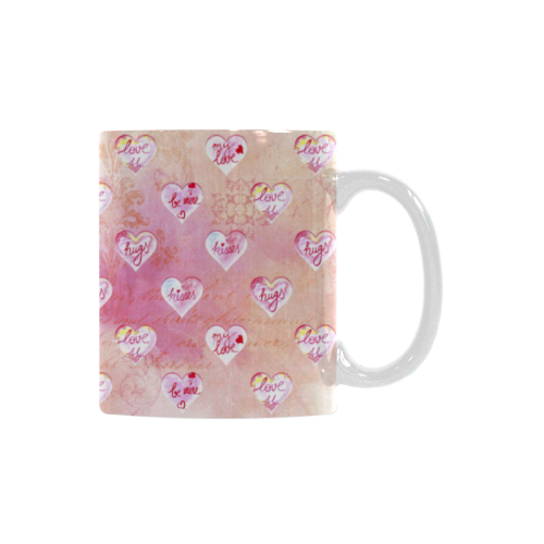 Vintage Pink Hearts with Love Words White Mug(11OZ)