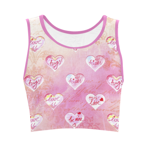 Vintage Pink Hearts with Love Words Women's Crop Top (Model T42)