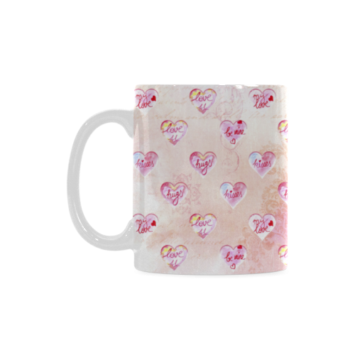 Vintage Pink Hearts with Love Words White Mug(11OZ)