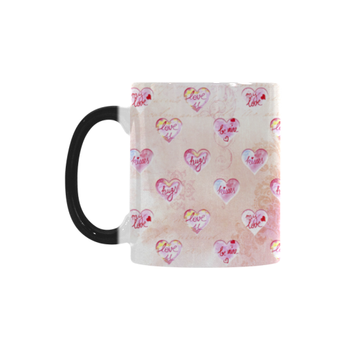 Vintage Pink Hearts with Love Words Custom Morphing Mug