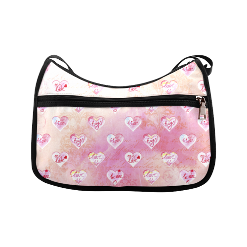 Vintage Pink Hearts with Love Words Crossbody Bags (Model 1616)