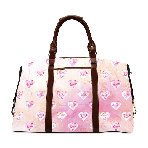 Vintage Pink Hearts with Love Words Classic Travel Bag (Model 1643)
