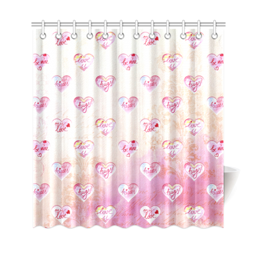 Vintage Pink Hearts with Love Words Shower Curtain 69"x72"