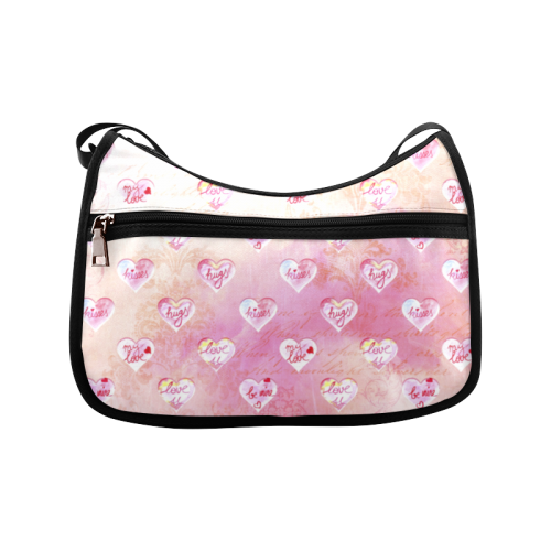 Vintage Pink Hearts with Love Words Crossbody Bags (Model 1616)