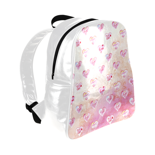 Vintage Pink Hearts with Love Words Multi-Pockets Backpack (Model 1636)