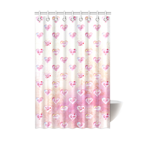 Vintage Pink Hearts with Love Words Shower Curtain 48"x72"