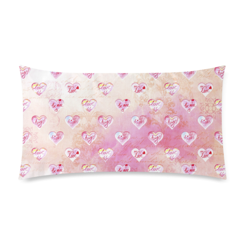 Vintage Pink Hearts with Love Words Rectangle Pillow Case 20"x36"(Twin Sides)