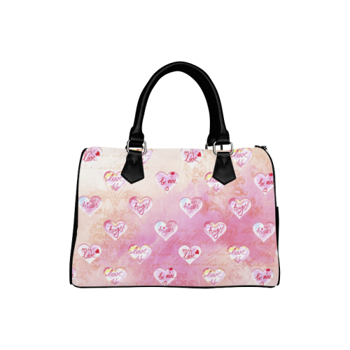 Vintage Pink Hearts with Love Words Boston Handbag (Model 1621)