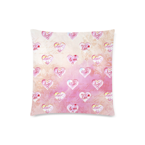 Vintage Pink Hearts with Love Words Custom Zippered Pillow Case 18"x18" (one side)