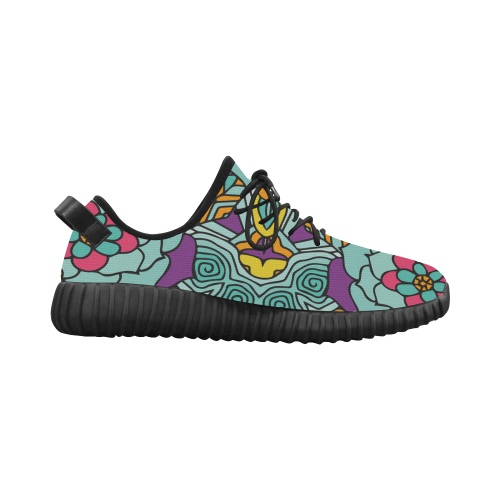 Mariager-bold flowers,blue,purple,yellow floral Grus Women's Breathable Woven Running Shoes (Model 022)