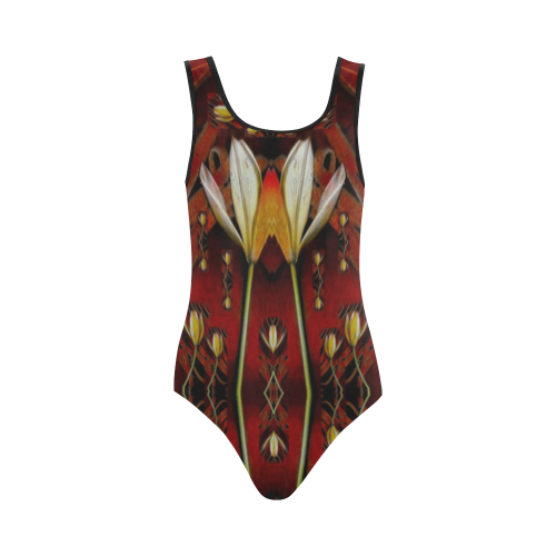 fantasy flowers and leather in a world of harmony Vest One Piece Swimsuit (Model S04)