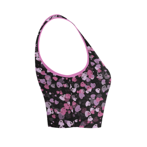 Pink and Gray Hearts Women's Crop Top (Model T42)