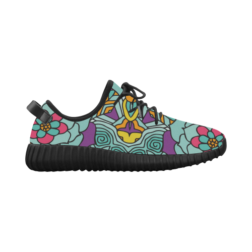 Mariager-bold flowers,blue,purple,yellow floral Grus Women's Breathable Woven Running Shoes (Model 022)