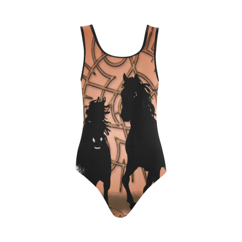 Black horses Vest One Piece Swimsuit (Model S04)