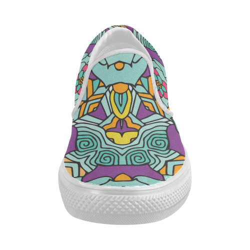 Mariager-bold flowers,blue,purple,yellow floral Women's Slip-on Canvas Shoes (Model 019)