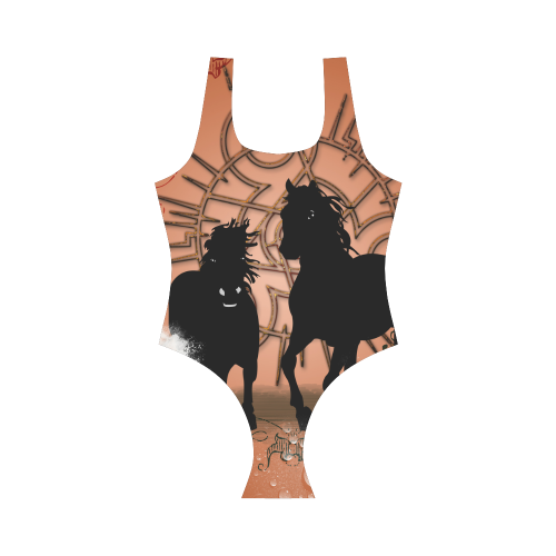Black horses Vest One Piece Swimsuit (Model S04)