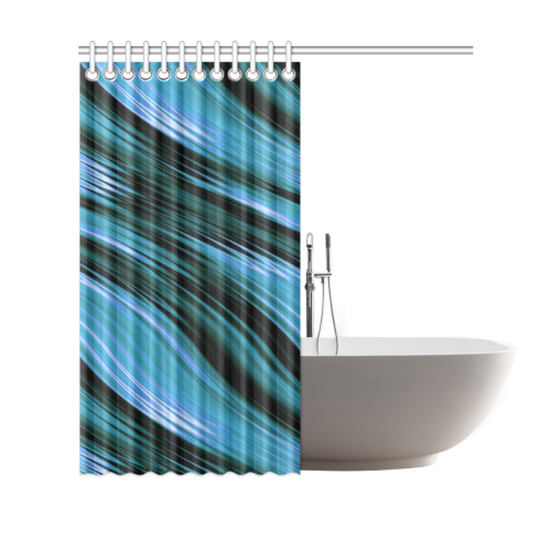 Aqua Blue Black Wave Shower Curtain 69"x70"