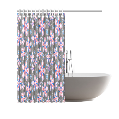 Red White Blue Flowers Shower Curtain 69"x70"