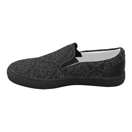 Black Grey Damasks Women's Slip-on Canvas Shoes (Model 019)