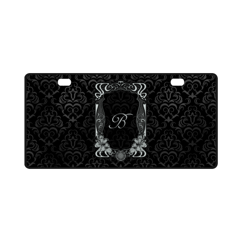 Black Grey Damasks Frame Monogram Initial License Plate