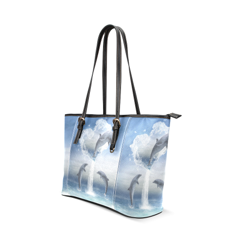 The Heart Of The Dolphins Leather Tote Bag/Large (Model 1640)