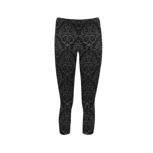 Black Grey Damasks Capri Legging (Model L02)