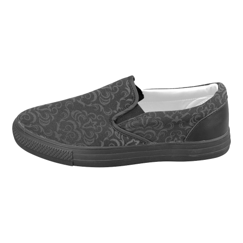 Black Grey Damasks Women's Unusual Slip-on Canvas Shoes (Model 019)