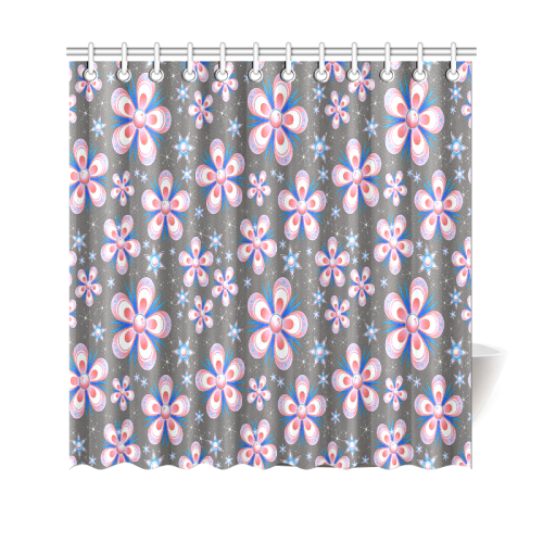 Red White Blue Flowers Shower Curtain 69"x70"