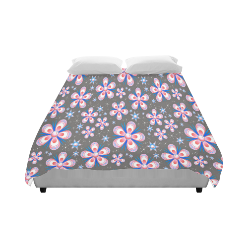 Red White Blue Flowers Duvet Cover 86"x70" ( All-over-print)