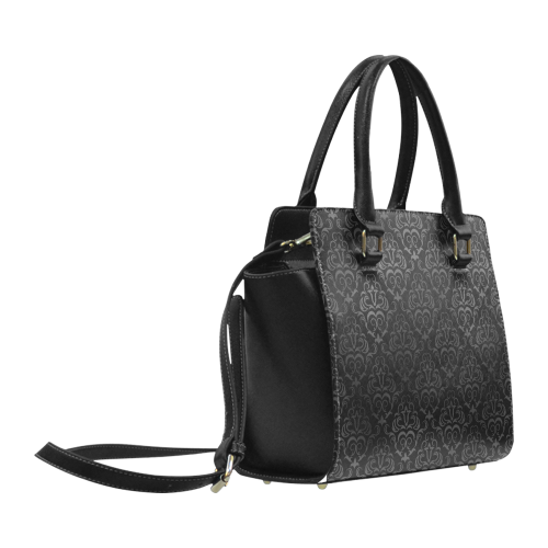 Black Grey Damasks Frame Monogram Initial Classic Shoulder Handbag (Model 1653)