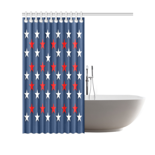 Navy Red White Stars Shower Curtain 69"x70"