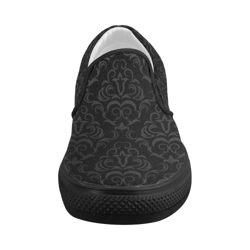 Black Grey Damasks Women's Slip-on Canvas Shoes (Model 019)