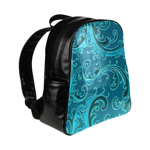 Vintage Swirls Curlicue Teal Turquoise Peacock Multi-Pockets Backpack (Model 1636)