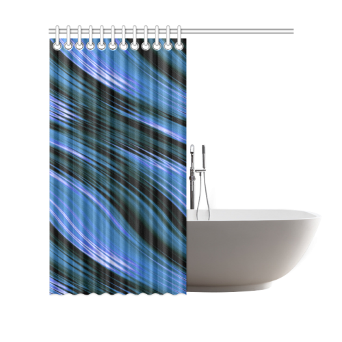 Deep Ocean Blue Black Wave Shower Curtain 69"x70"