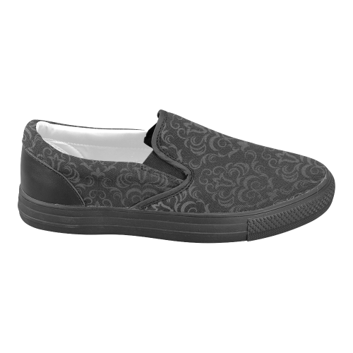 Black Grey Damasks Women's Unusual Slip-on Canvas Shoes (Model 019)