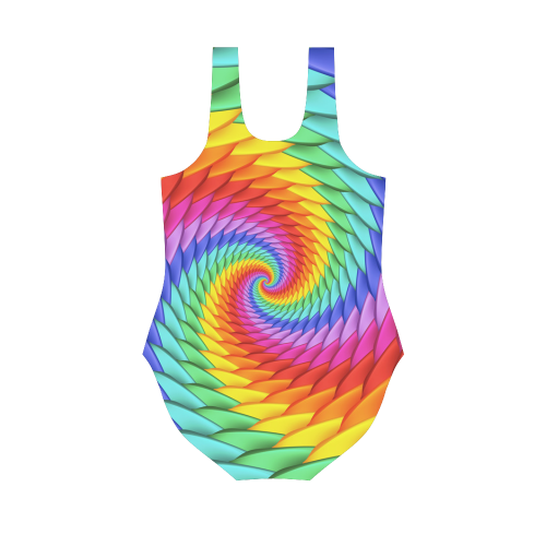 Psychedelic Rainbow Spiral Vest One Piece Swimsuit (Model S04)