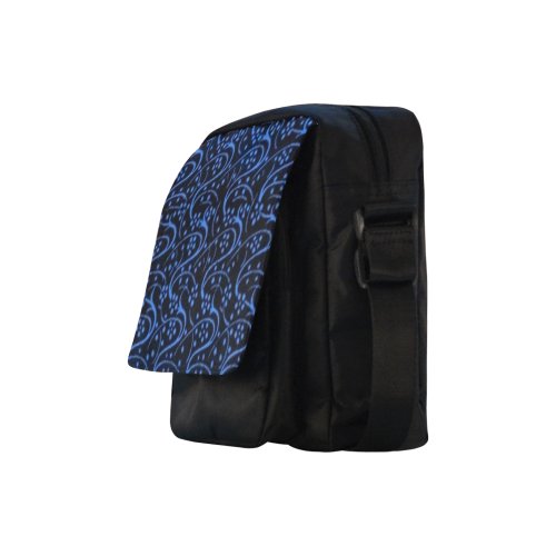 Vintage Swirl Floral Blue Black Crossbody Nylon Bags (Model 1633)