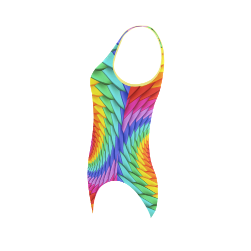 Psychedelic Rainbow Spiral Vest One Piece Swimsuit (Model S04)