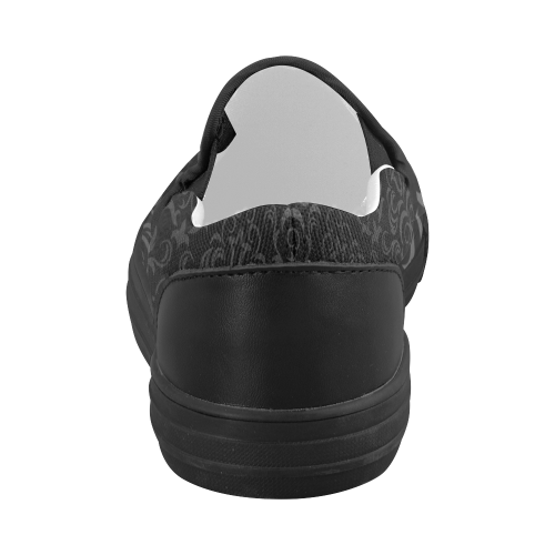 Black Grey Damasks Women's Slip-on Canvas Shoes (Model 019)